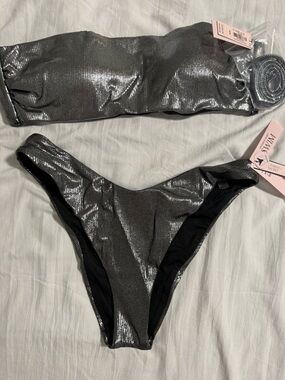 Victoria Secret Silver Shimmer Bandeau Bikini Set